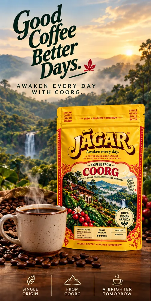 JĀGAR ad: Good Coffee, Better Days. Awaken every day with Coorg.